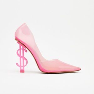 NastyGal brand clear pink shoe with a money sign heel. Size women’s 9